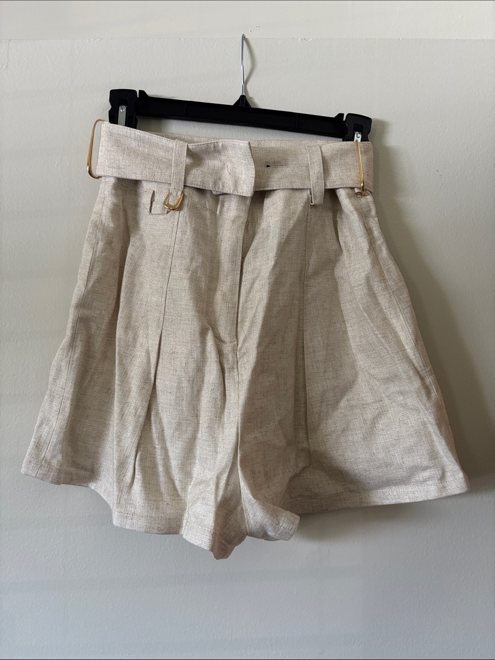 Jacquemus High-Waist Pleated Shorts in Beige with Belt